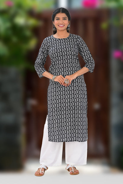 Black Cotton Printed Kurta Set