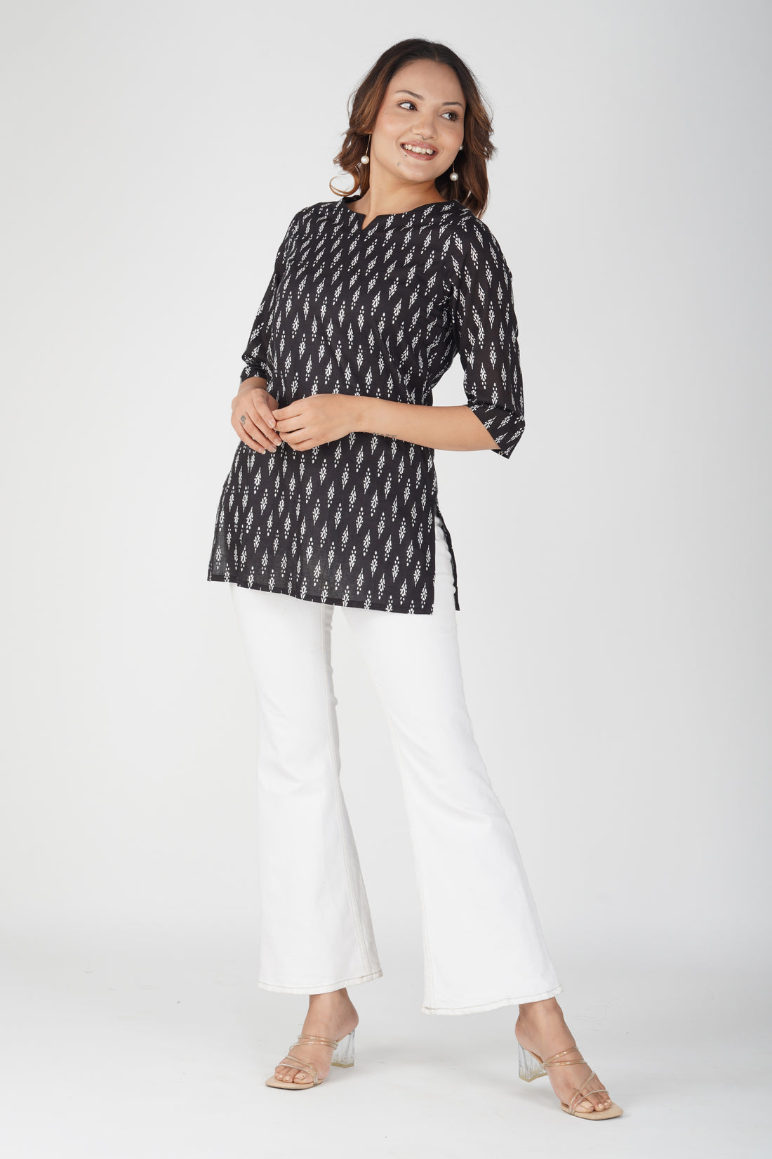 Black Cotton Printed Kurti