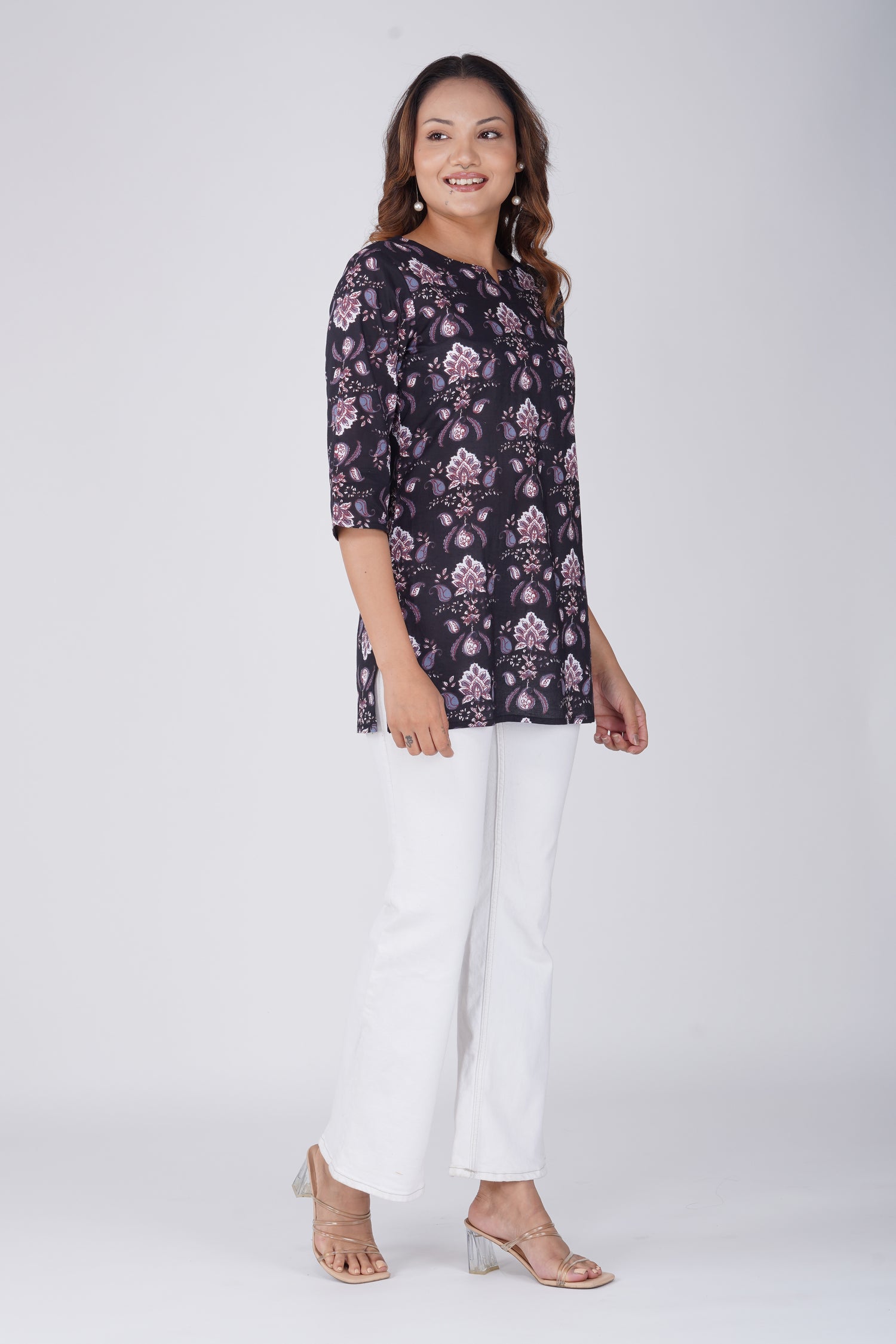 Black Cotton Printed Kurti
