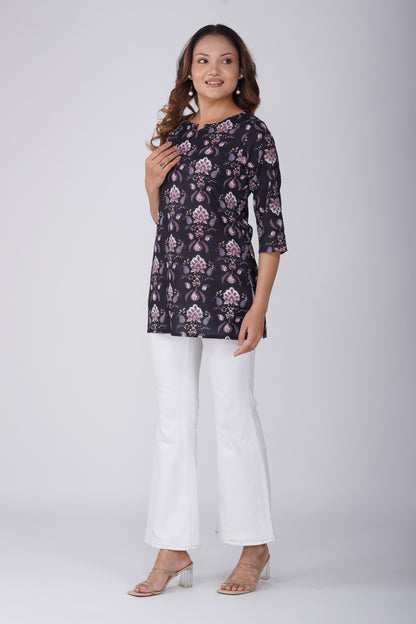 Black Cotton Printed Kurti