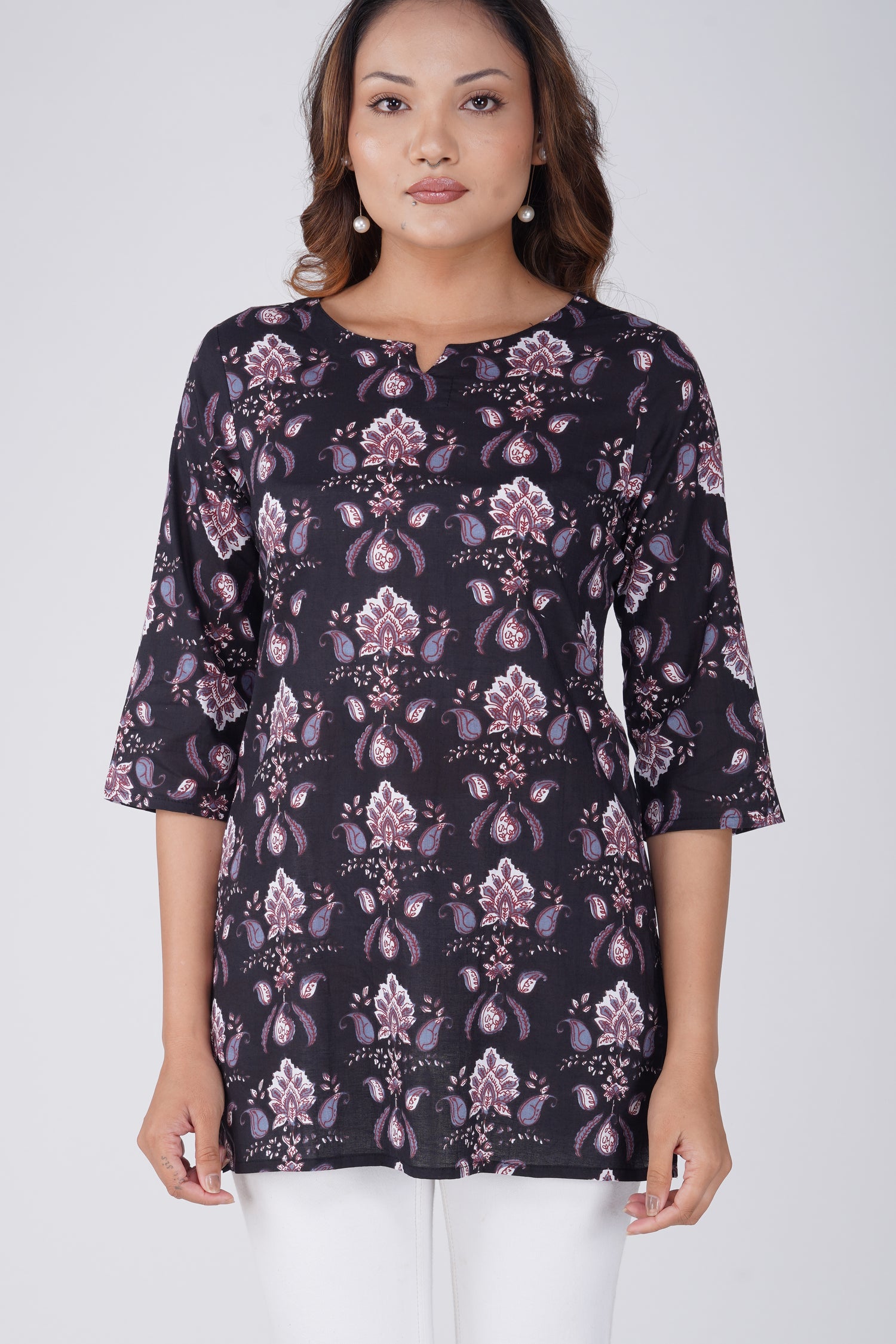Black Cotton Printed Kurti