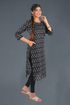 Black Cotton Printed Long Kurta