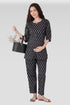 Black Cotton Printed Maternity and Feeding Pyjama Set