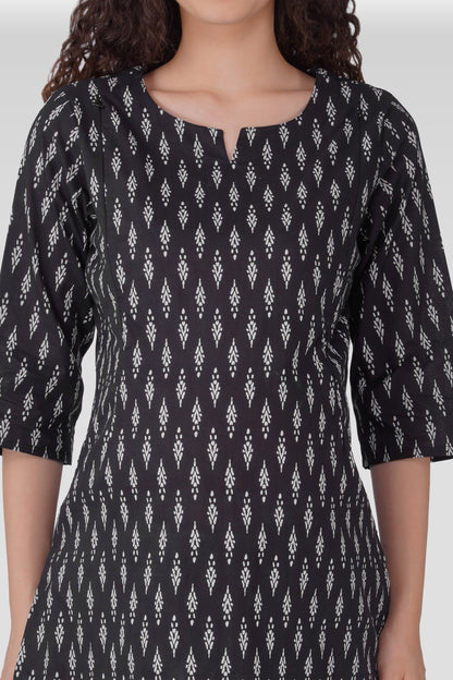 Black Cotton Printed Maternity and Feeding Pyjama Set