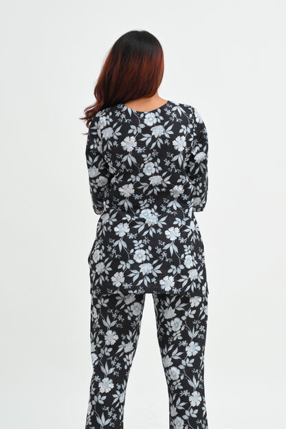 Black Cotton Printed Pyjama Set