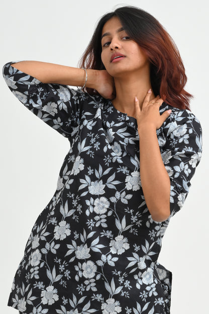 Black Cotton Printed Pyjama Set