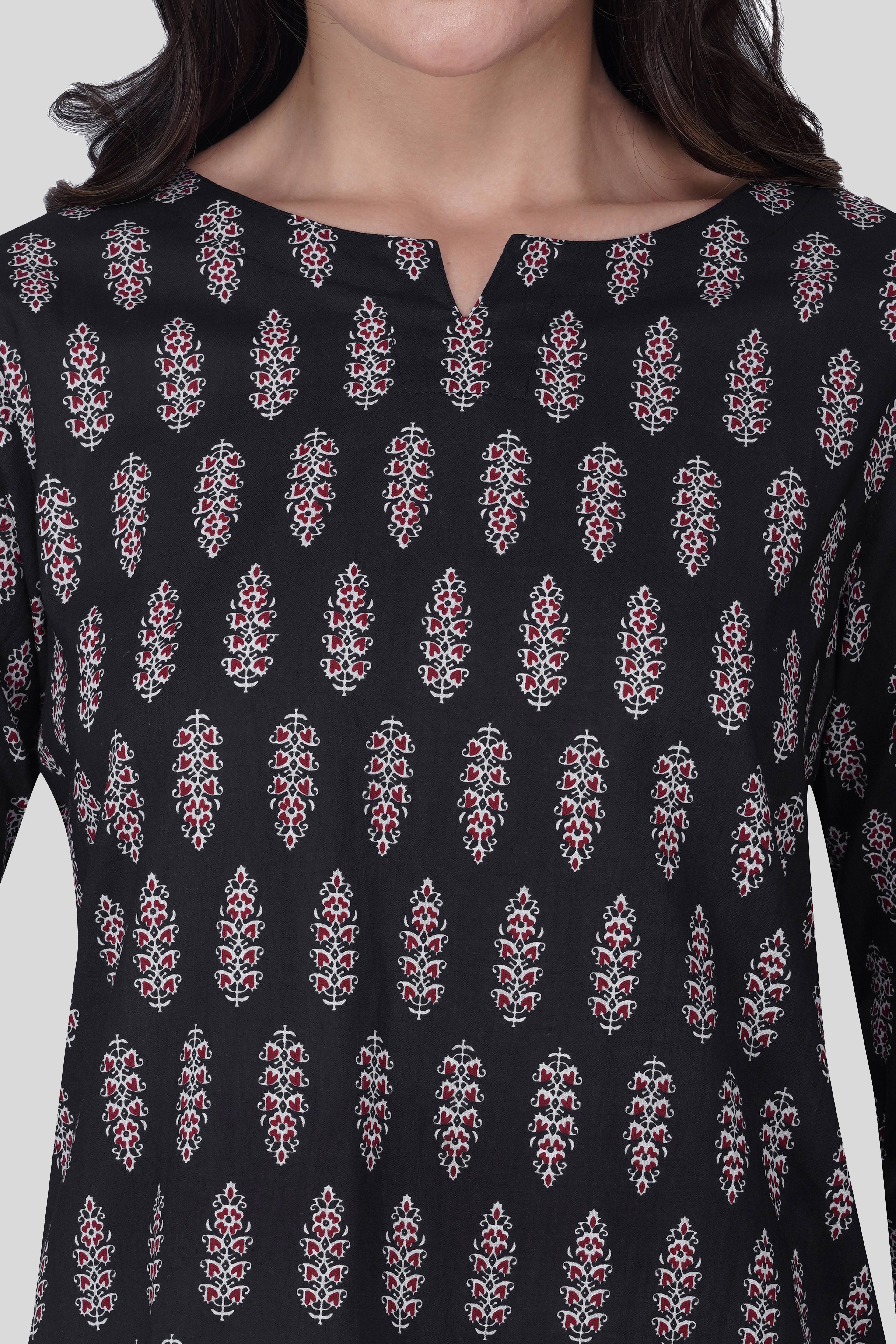Black Cotton Printed Pyjama Set