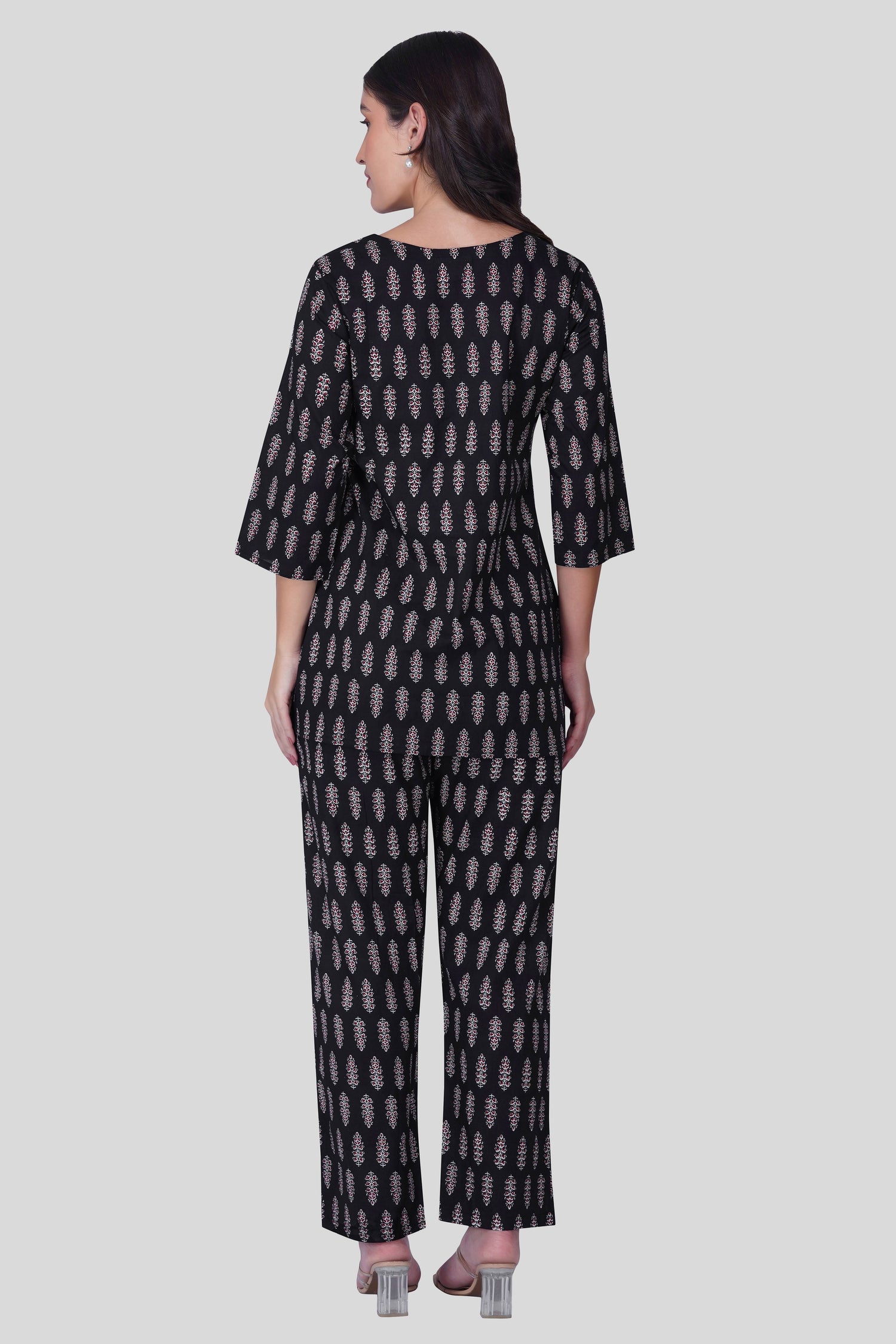 Black Cotton Printed Pyjama Set
