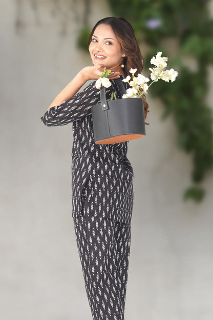 Black Cotton Printed Pyjama Set