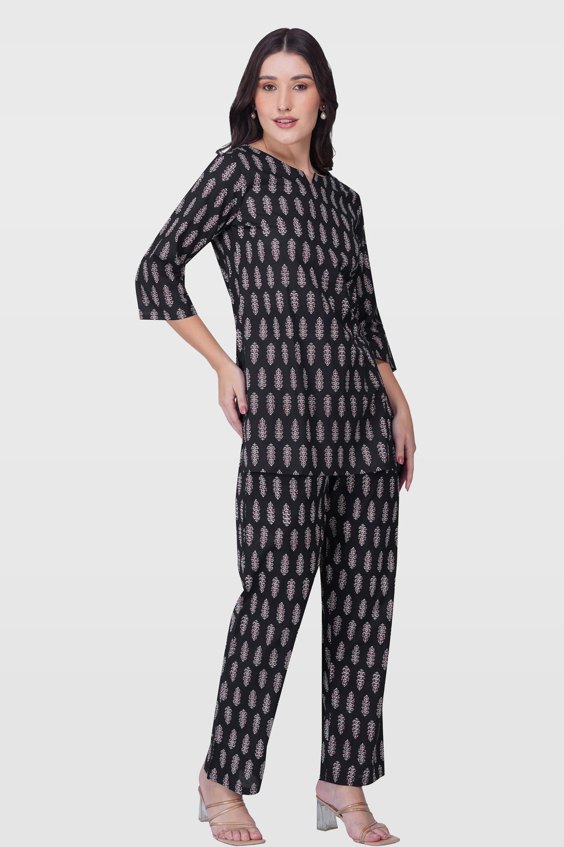 Black Cotton Printed Pyjama Set