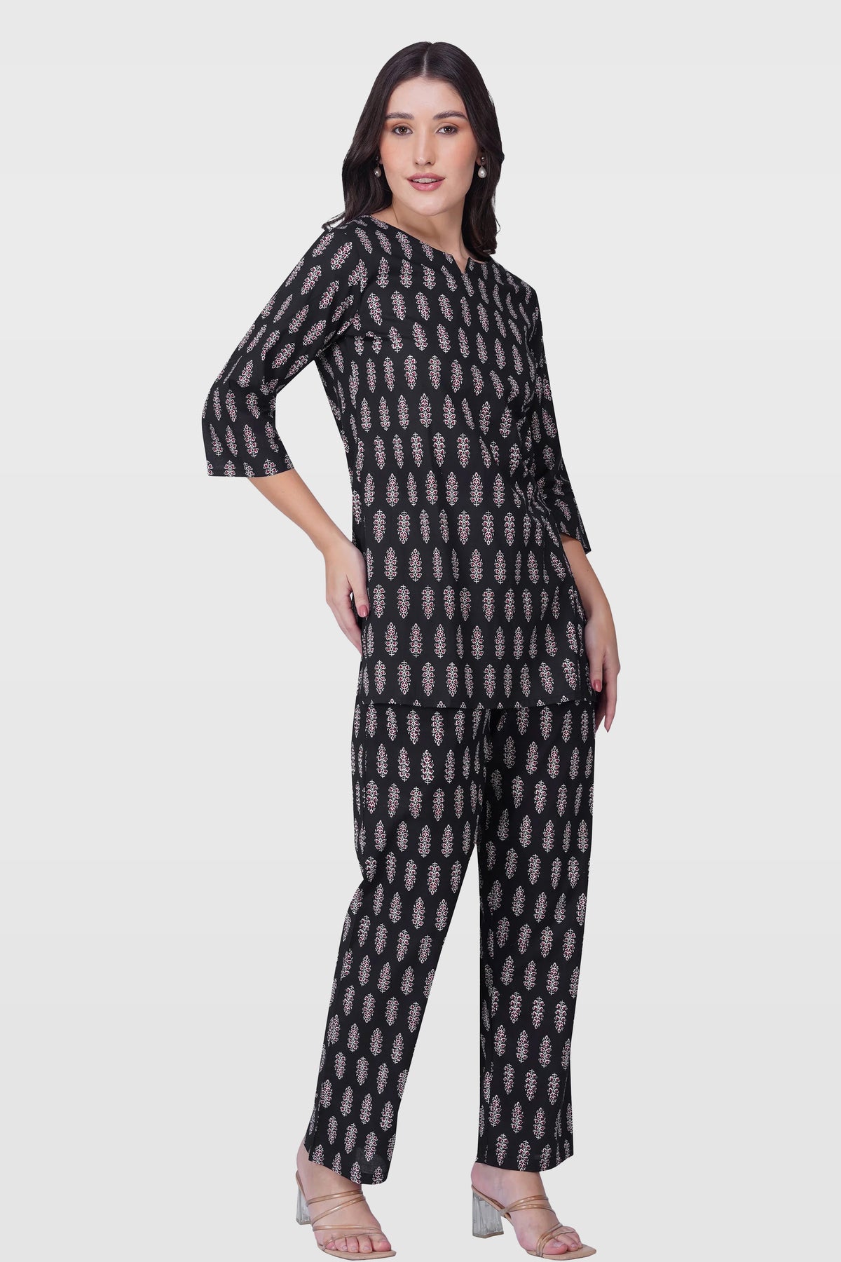 Black Cotton Printed Pyjama Set