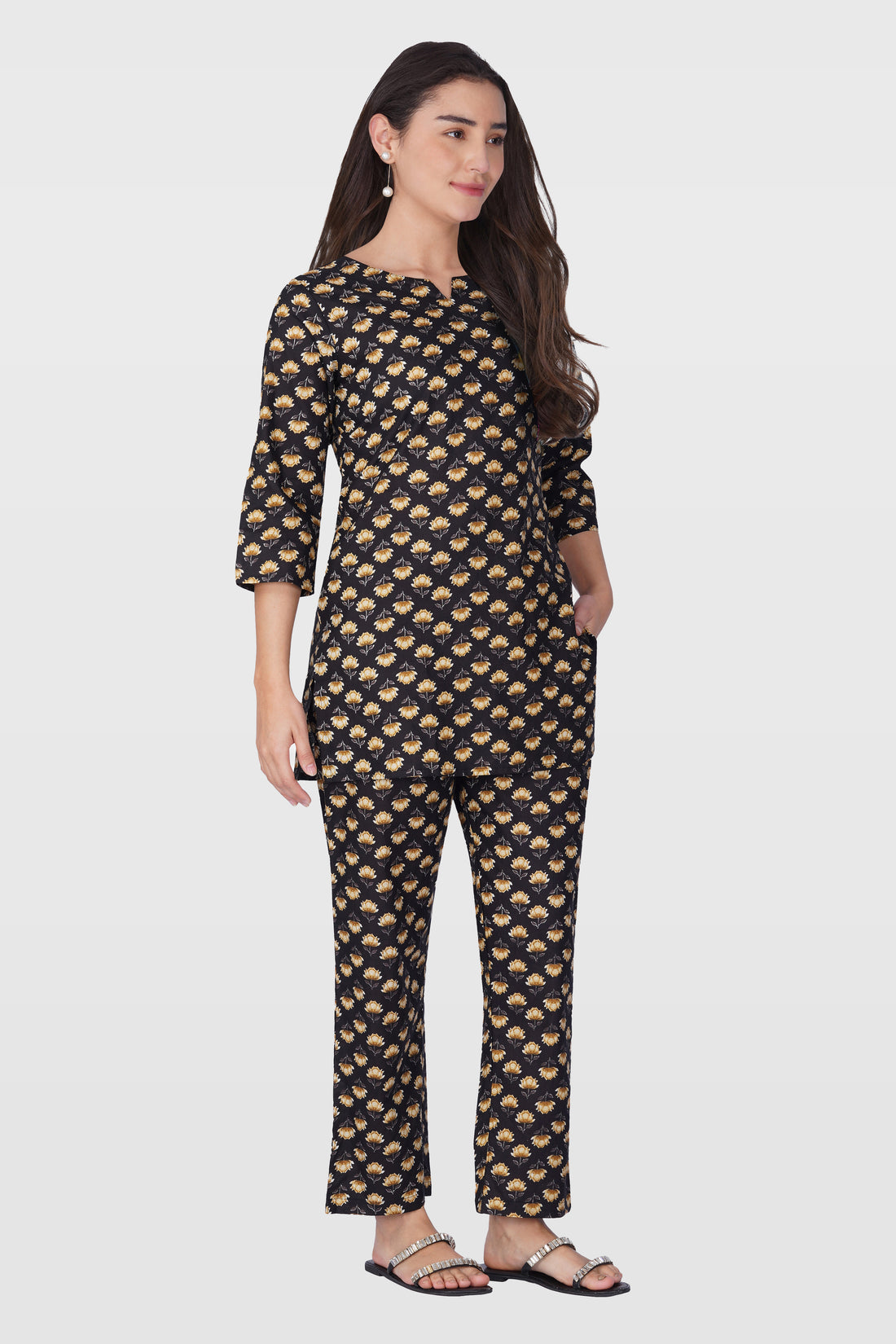 Black Cotton Printed Pyjama Set
