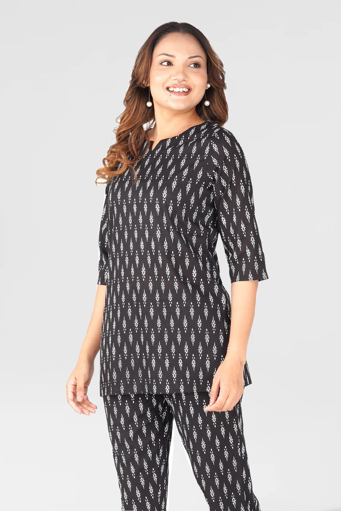 Black Cotton Printed Pyjama set