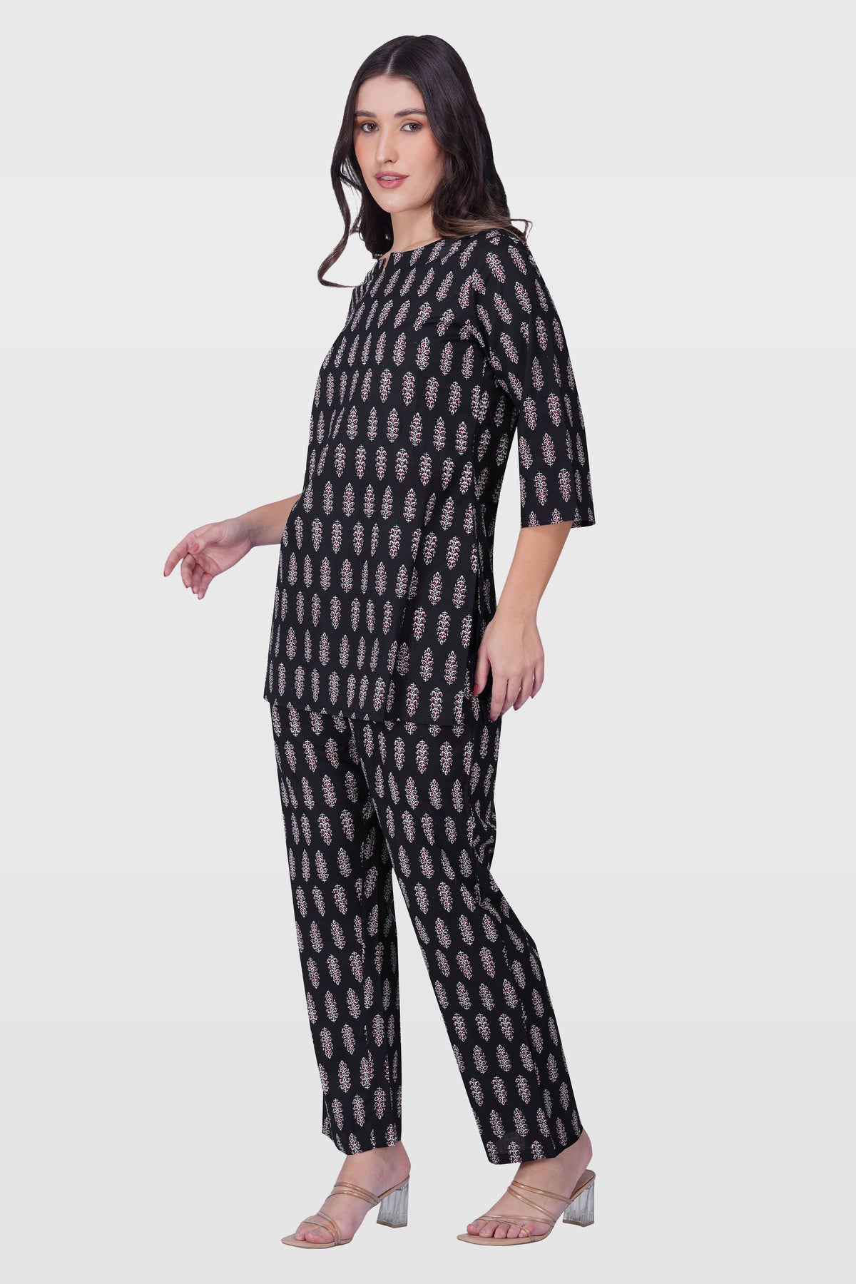 Black Cotton Printed Pyjama Set