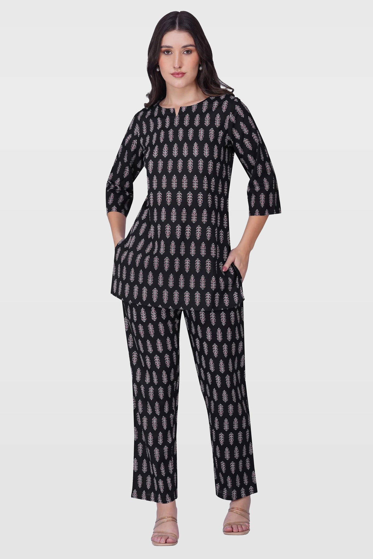 Black Cotton Printed Pyjama Set