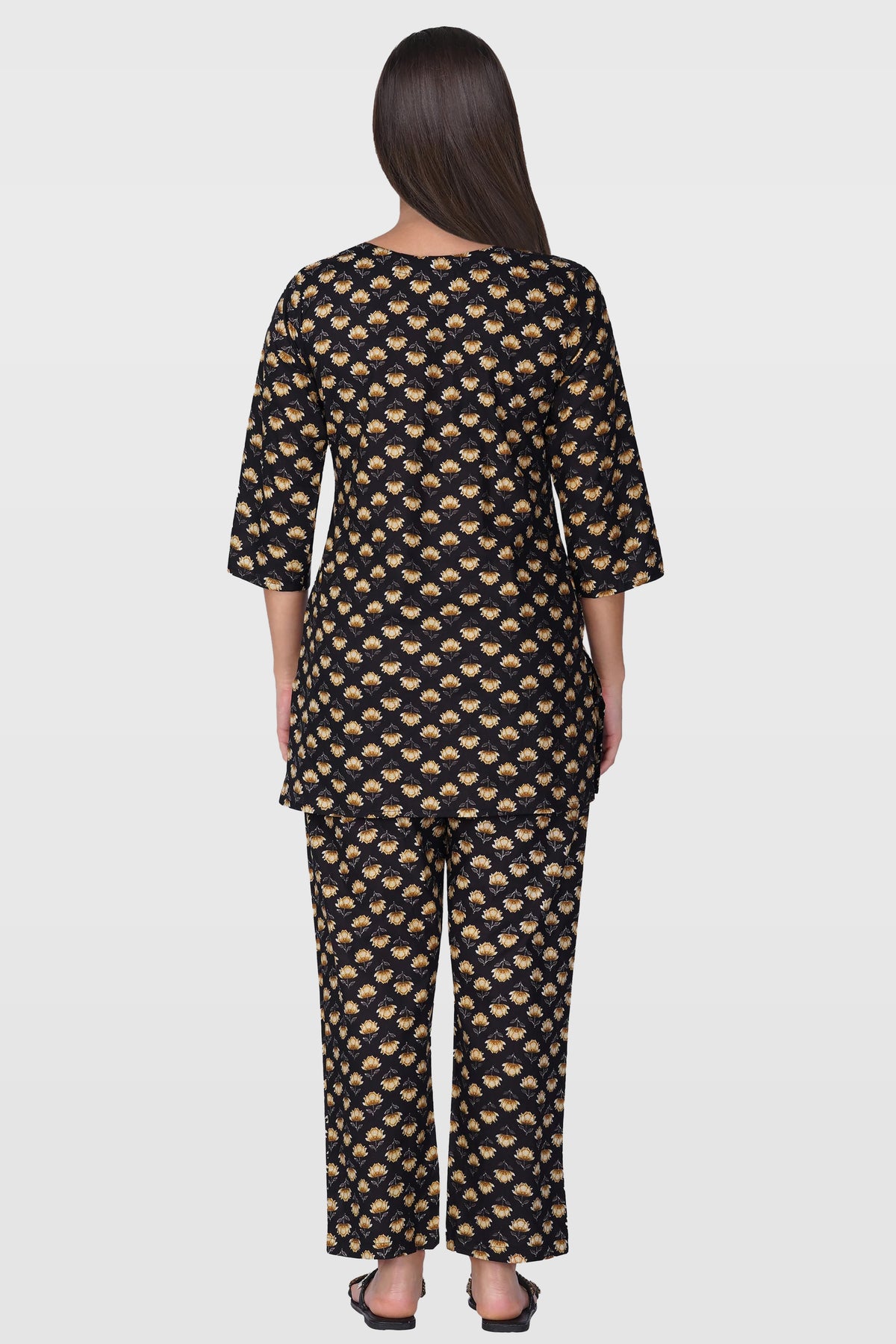 Black Cotton Printed Pyjama Set