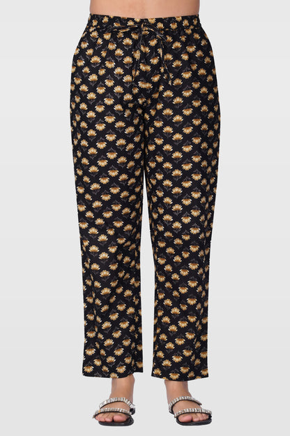 Black Cotton Printed Pyjama Set