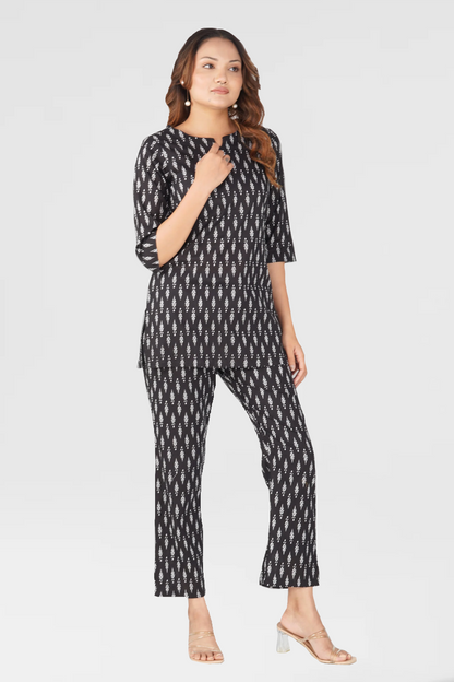 Black Cotton Printed Pyjama set