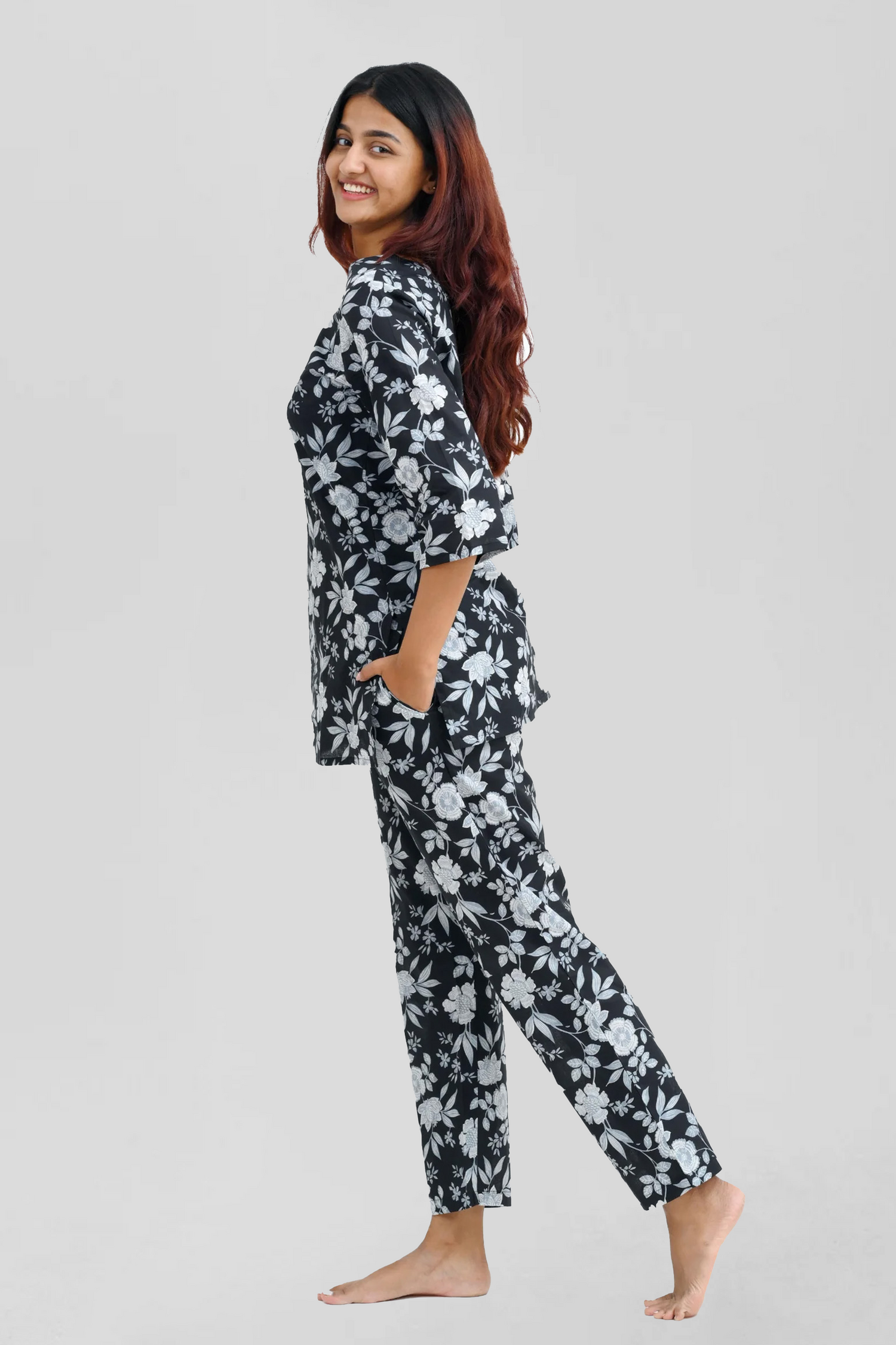 Black Cotton Printed Pyjama Set