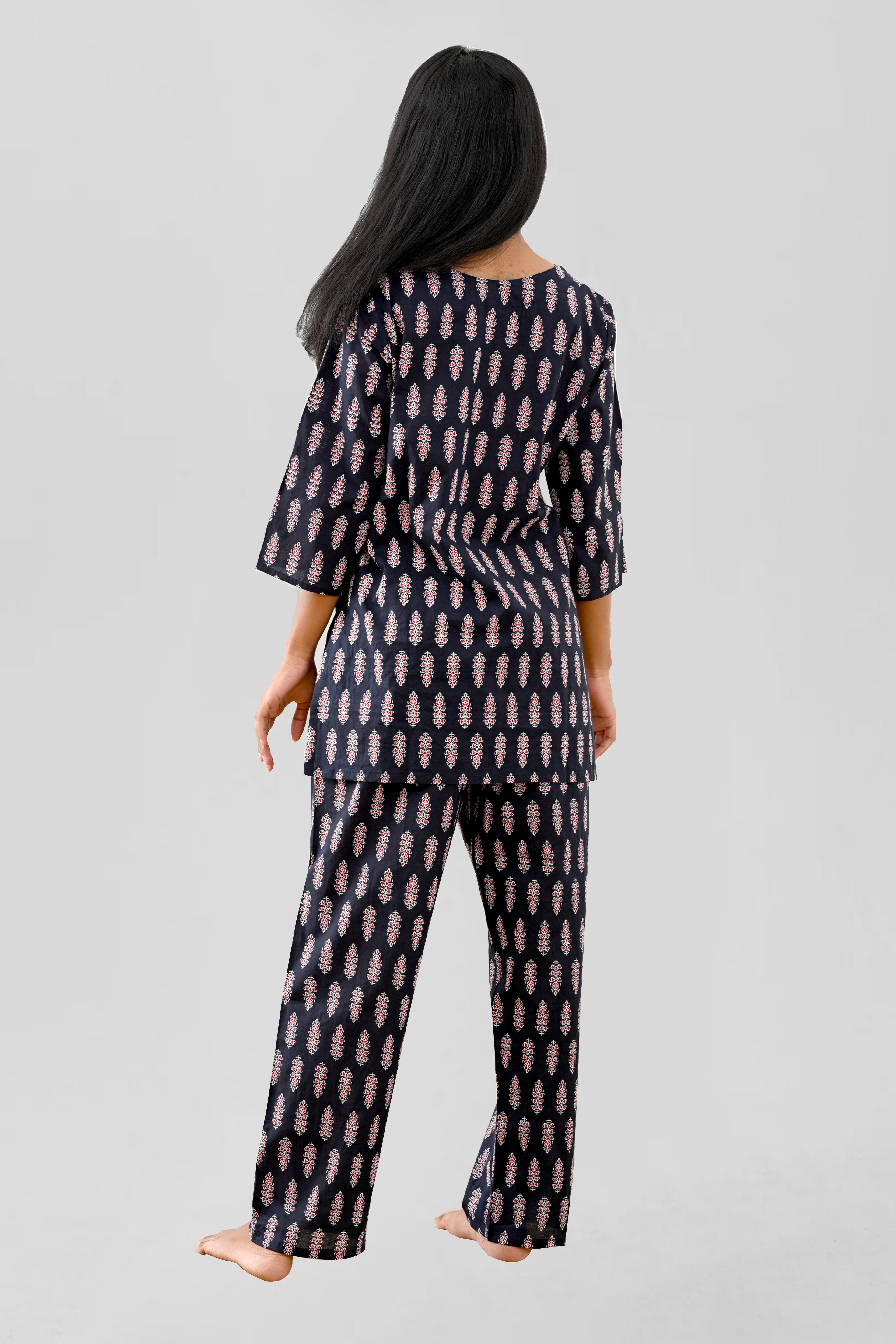 Black Cotton Printed Pyjama Set