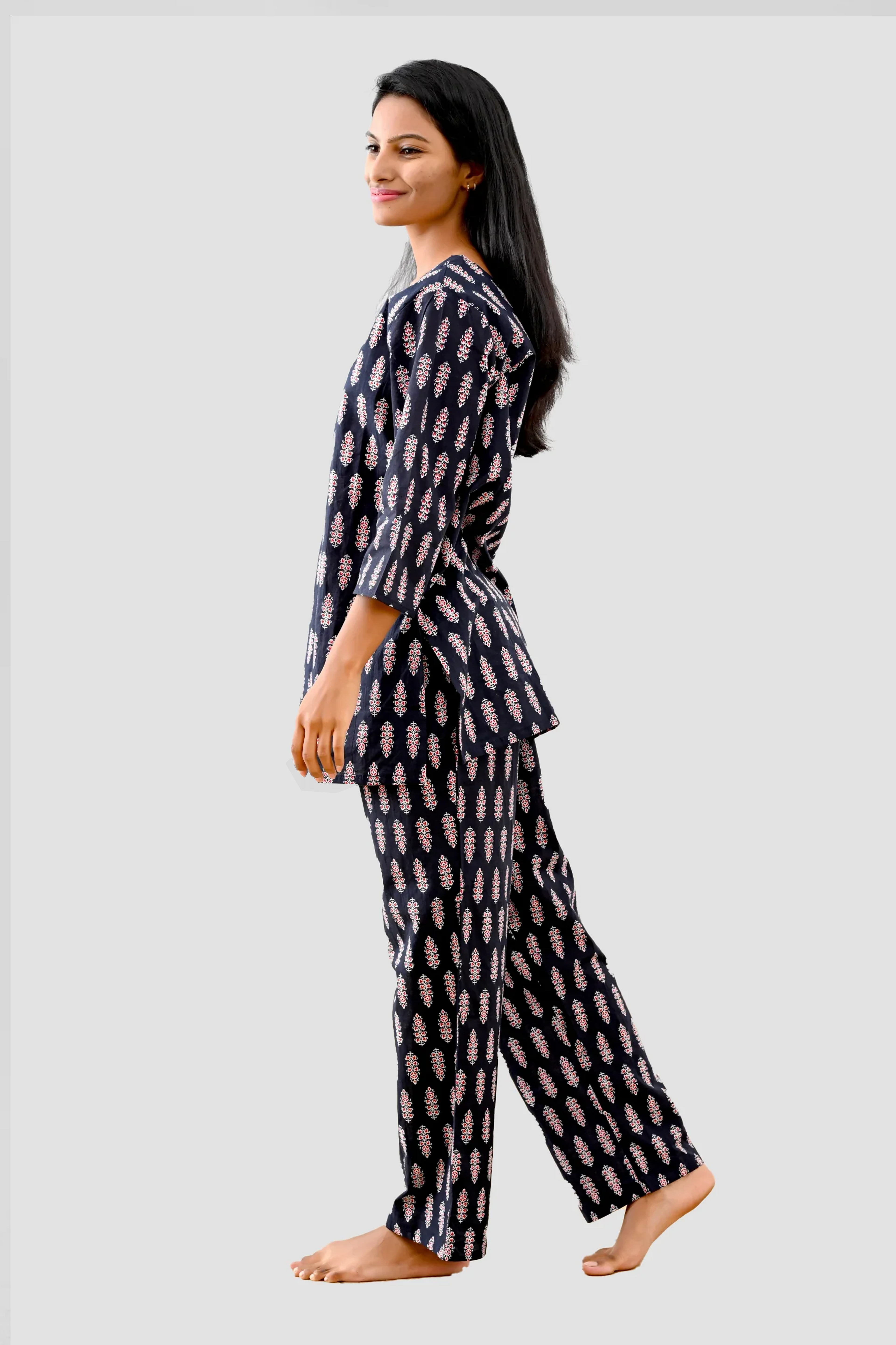 Black Cotton Printed Pyjama Set