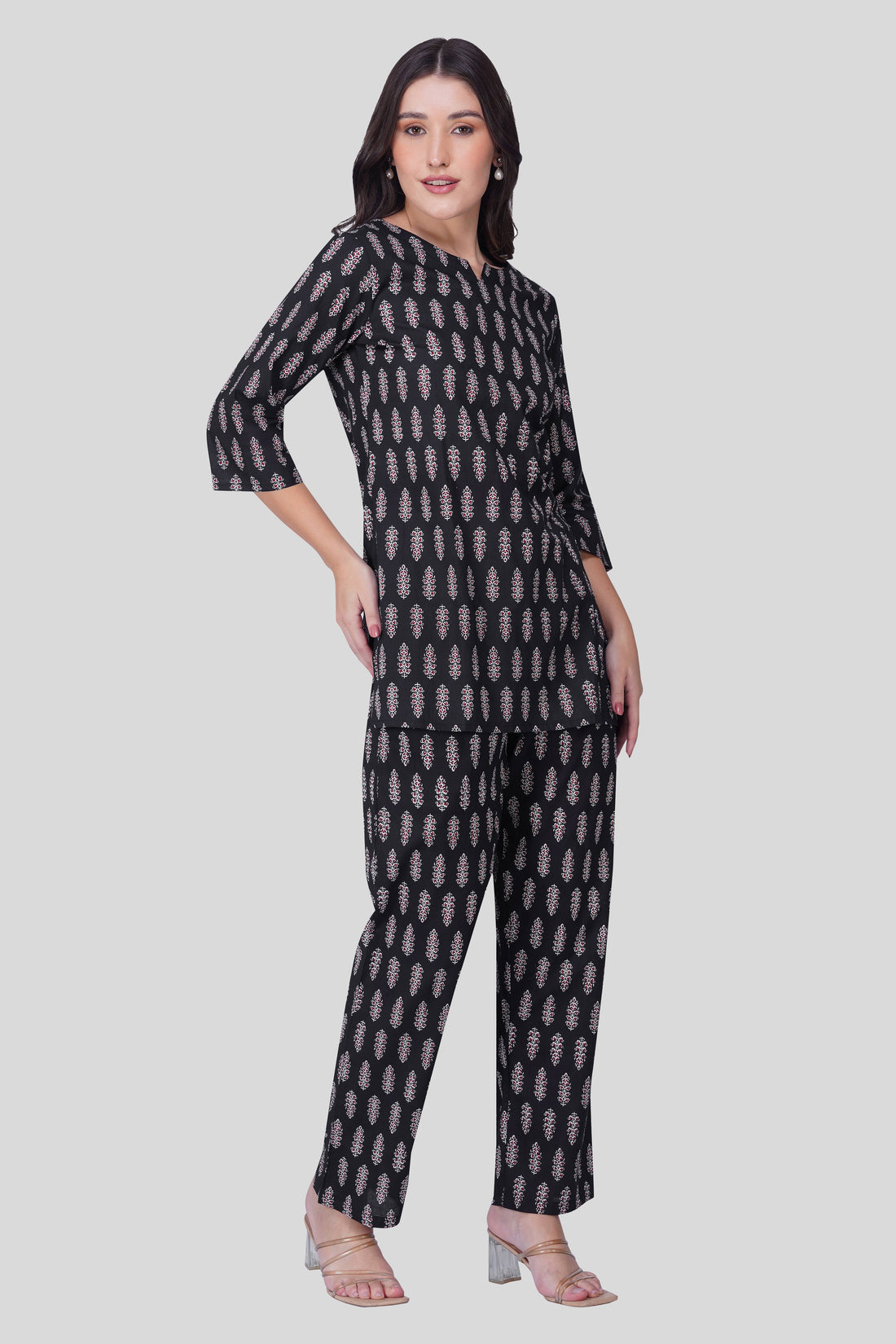Black Cotton Printed Pyjama Set