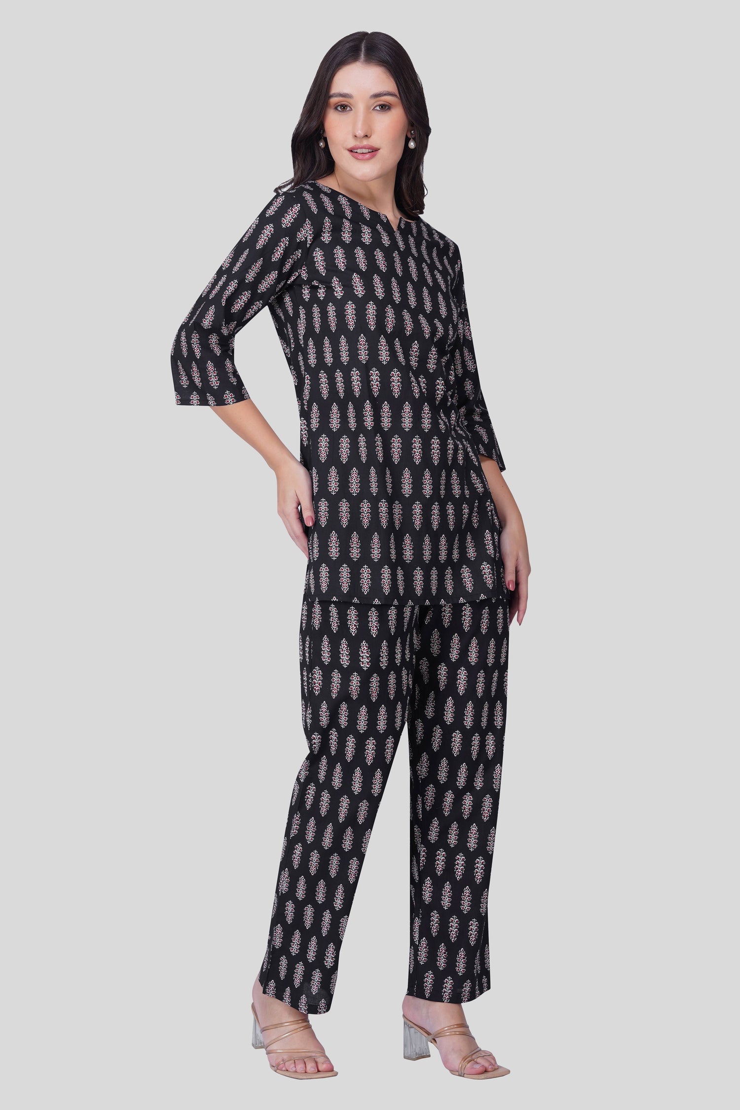 Black Cotton Printed Pyjama Set