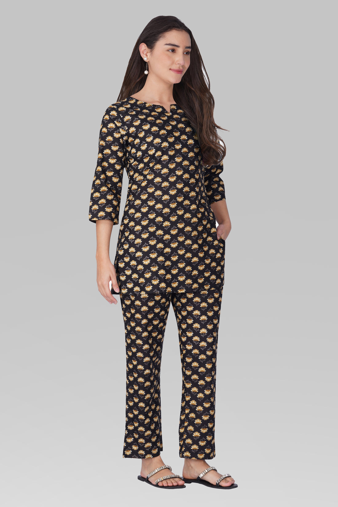 Black Cotton Printed Pyjama Set