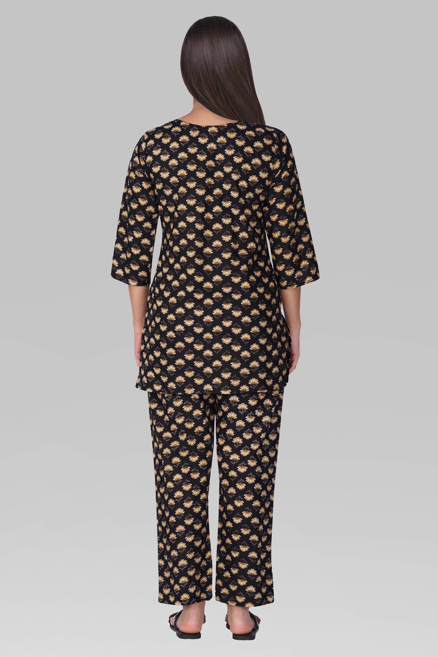 Black Cotton Printed Pyjama Set