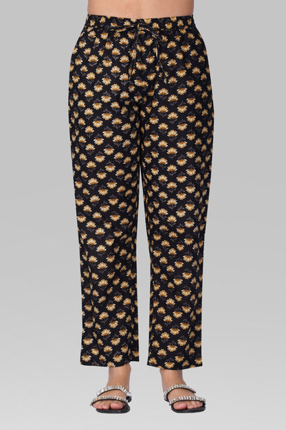 Black Cotton Printed Pyjama Set