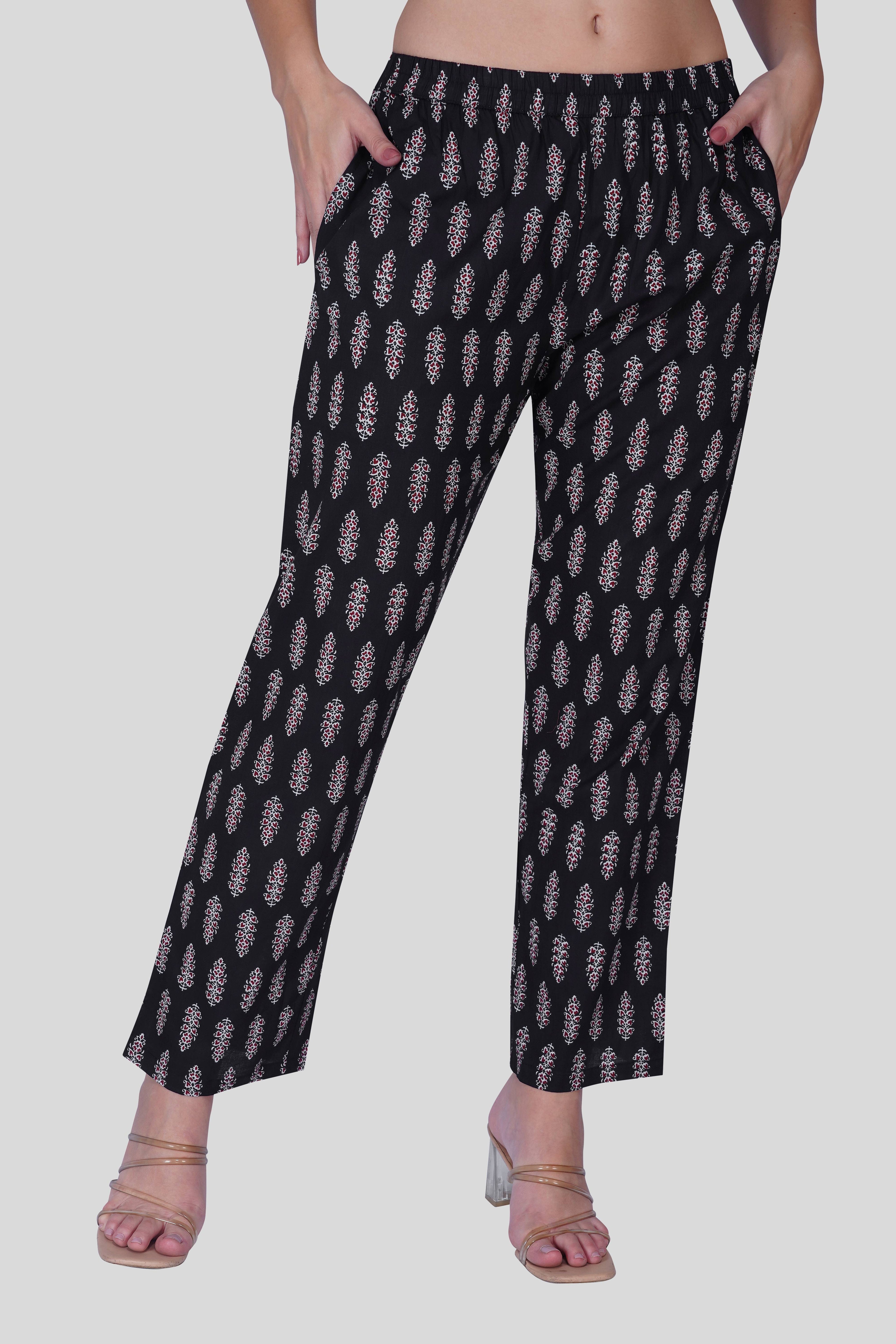 Black Cotton Printed Pyjama Set