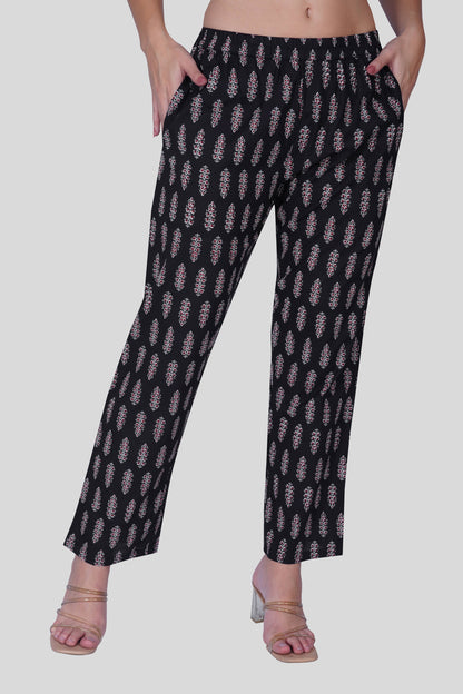 Black Cotton Printed Pyjama Set