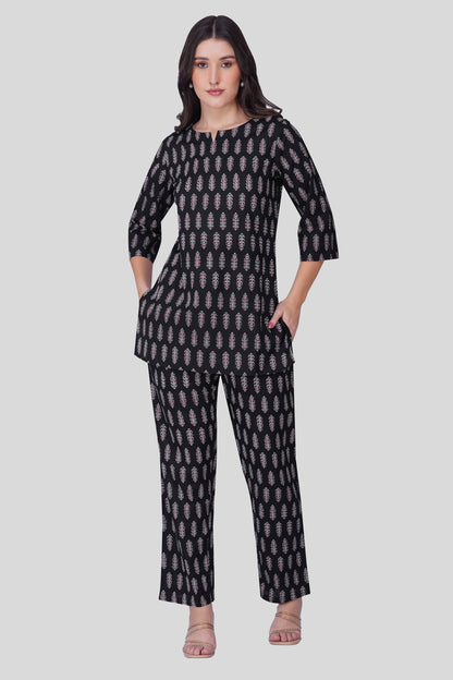 Black Cotton Printed Pyjama Set