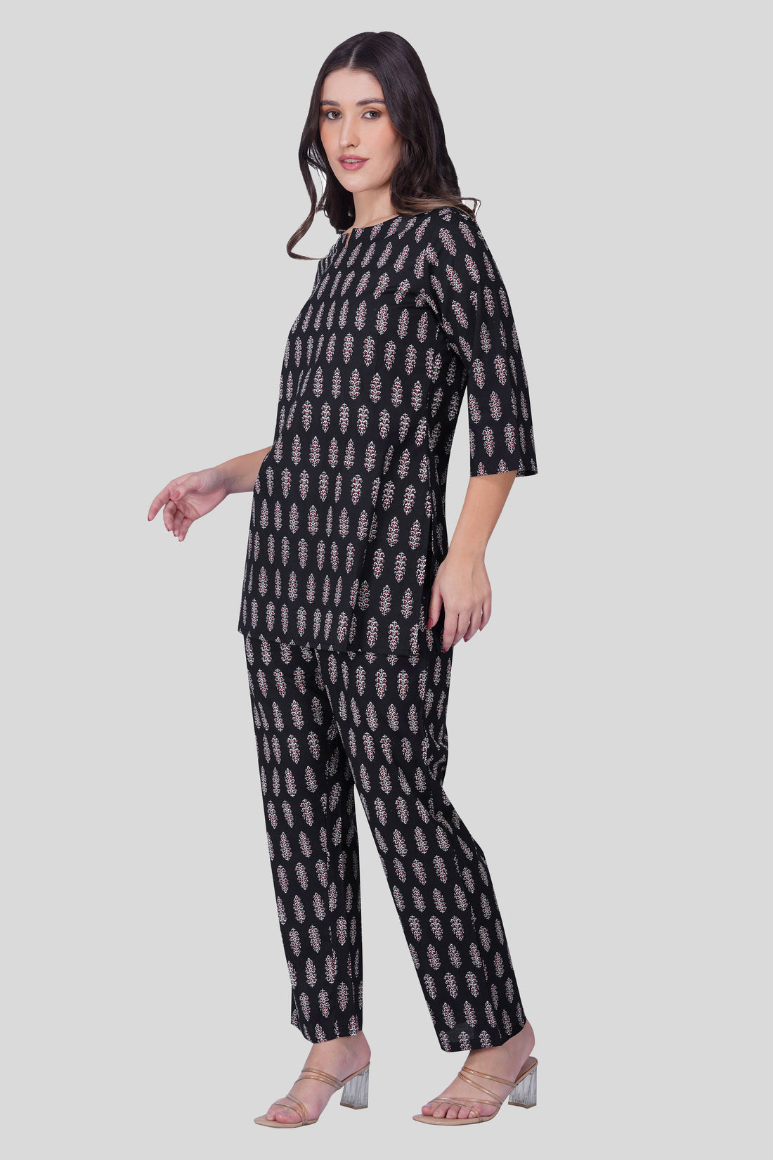 Black Cotton Printed Pyjama Set