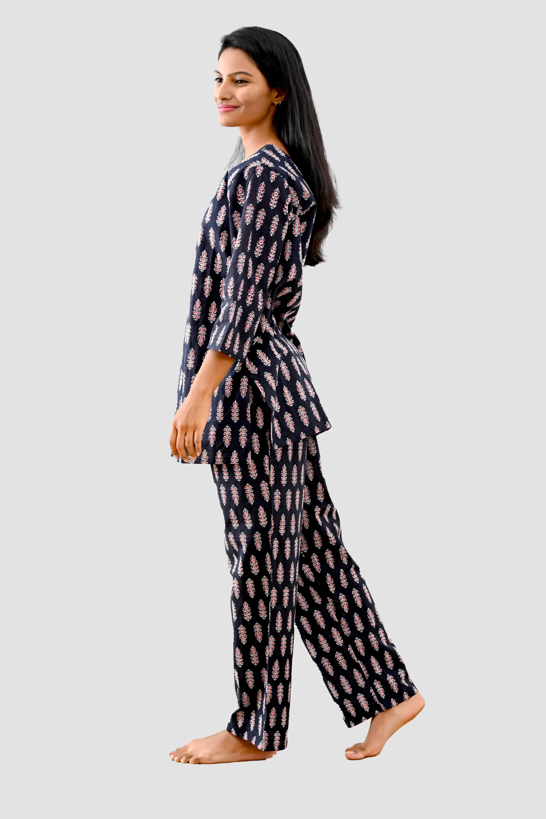 Black Cotton Printed Pyjama Set