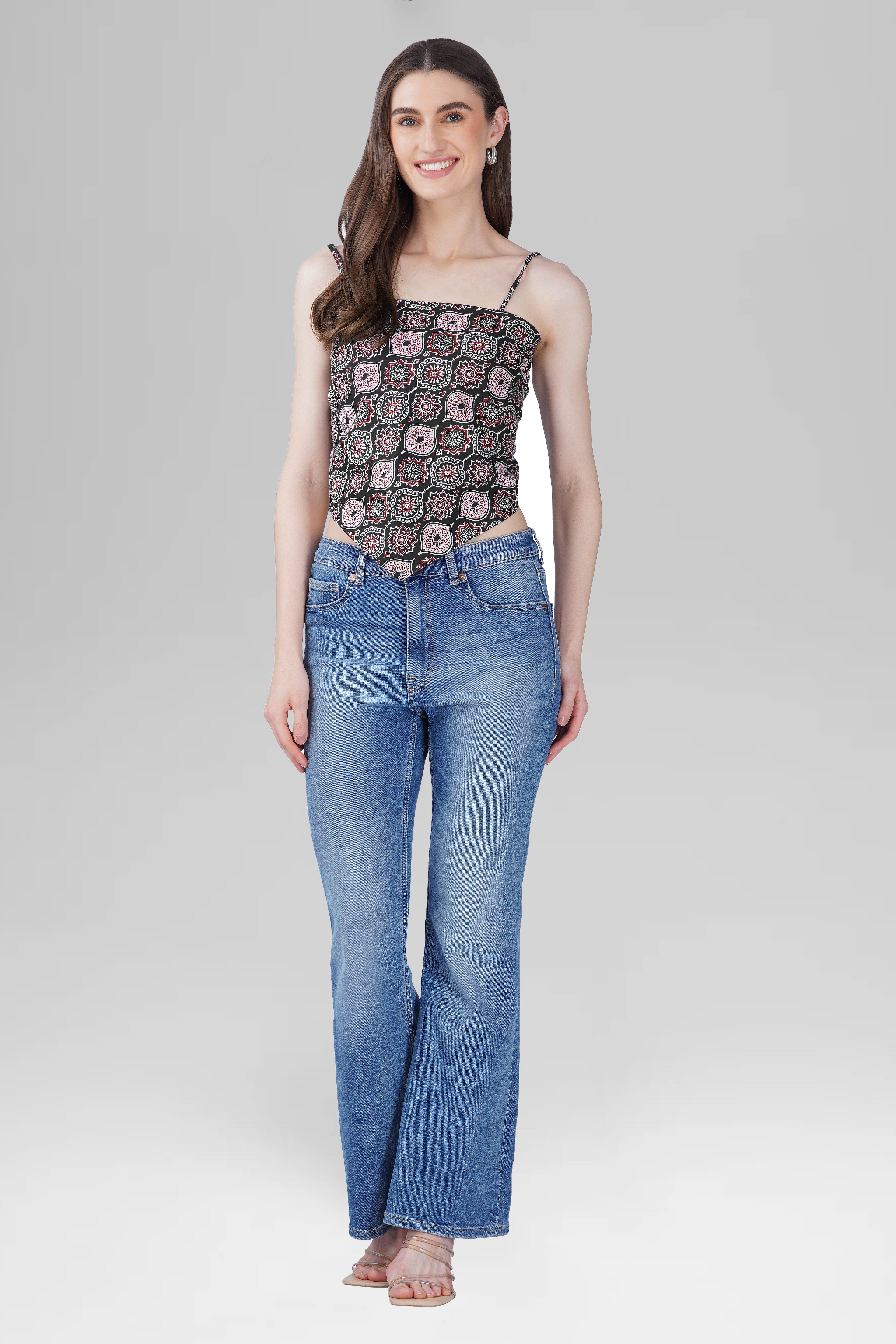 Black Cotton Printed Scarf Top