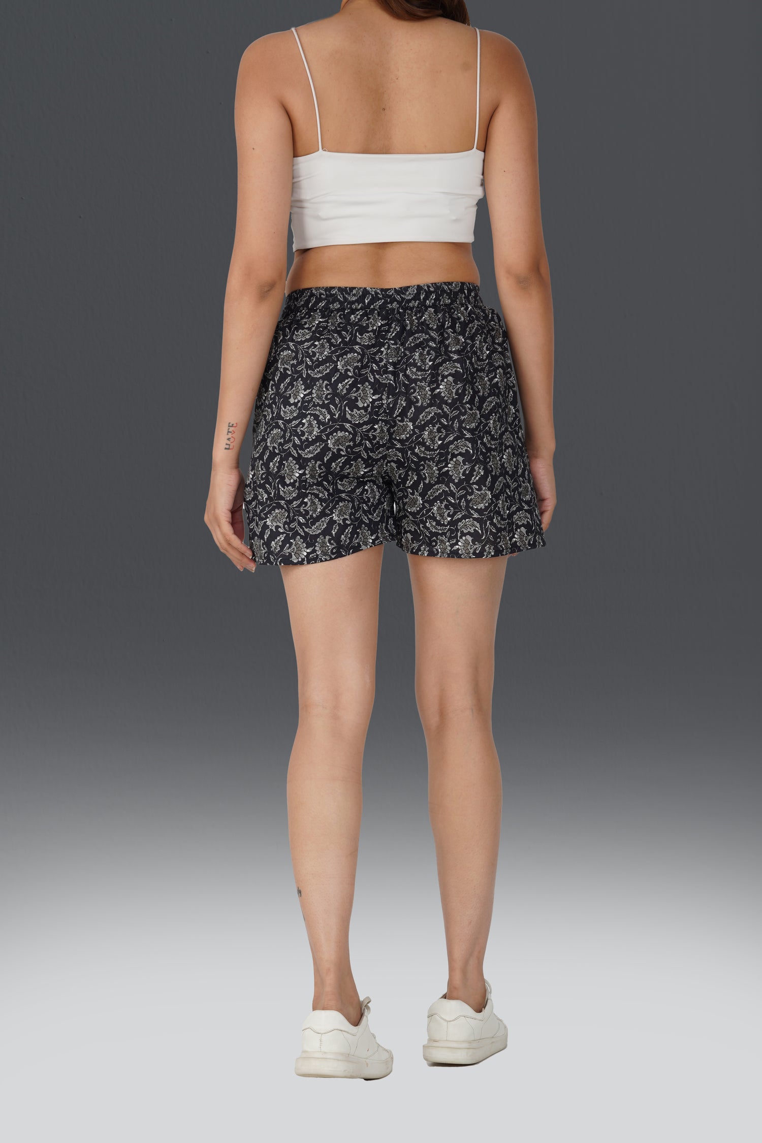 Black Cotton Printed Shorts