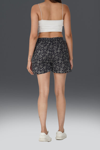 Black Cotton Printed Shorts