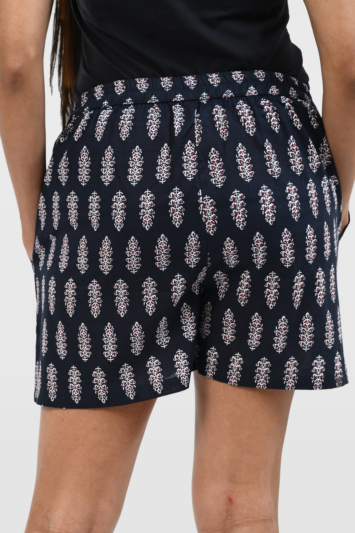 Black Cotton Printed Shorts