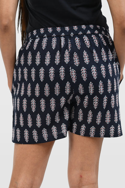 Black Cotton Printed Shorts