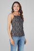 Black Cotton Printed Strap Top
