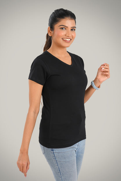 Black Cotton V Neck T-Shirt