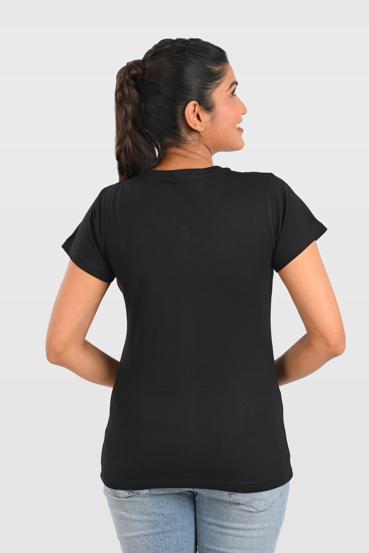 Black Cotton V Neck T-Shirt