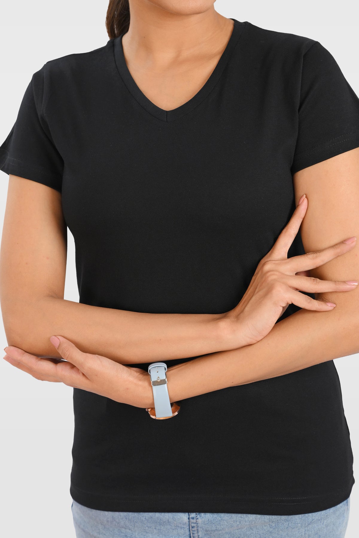 Black Cotton V Neck T-Shirt