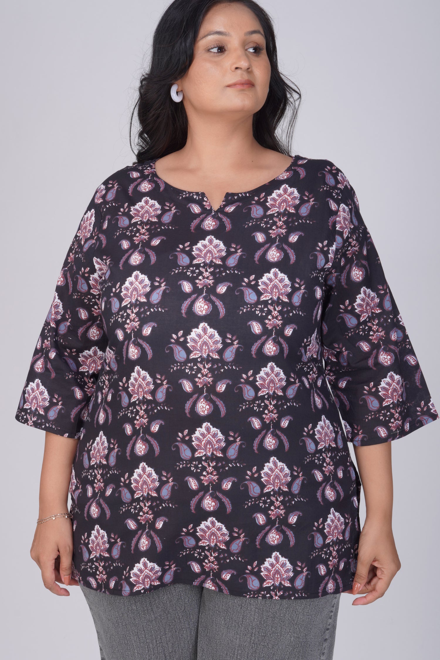 Black Plus Size Cotton Printed Kurti