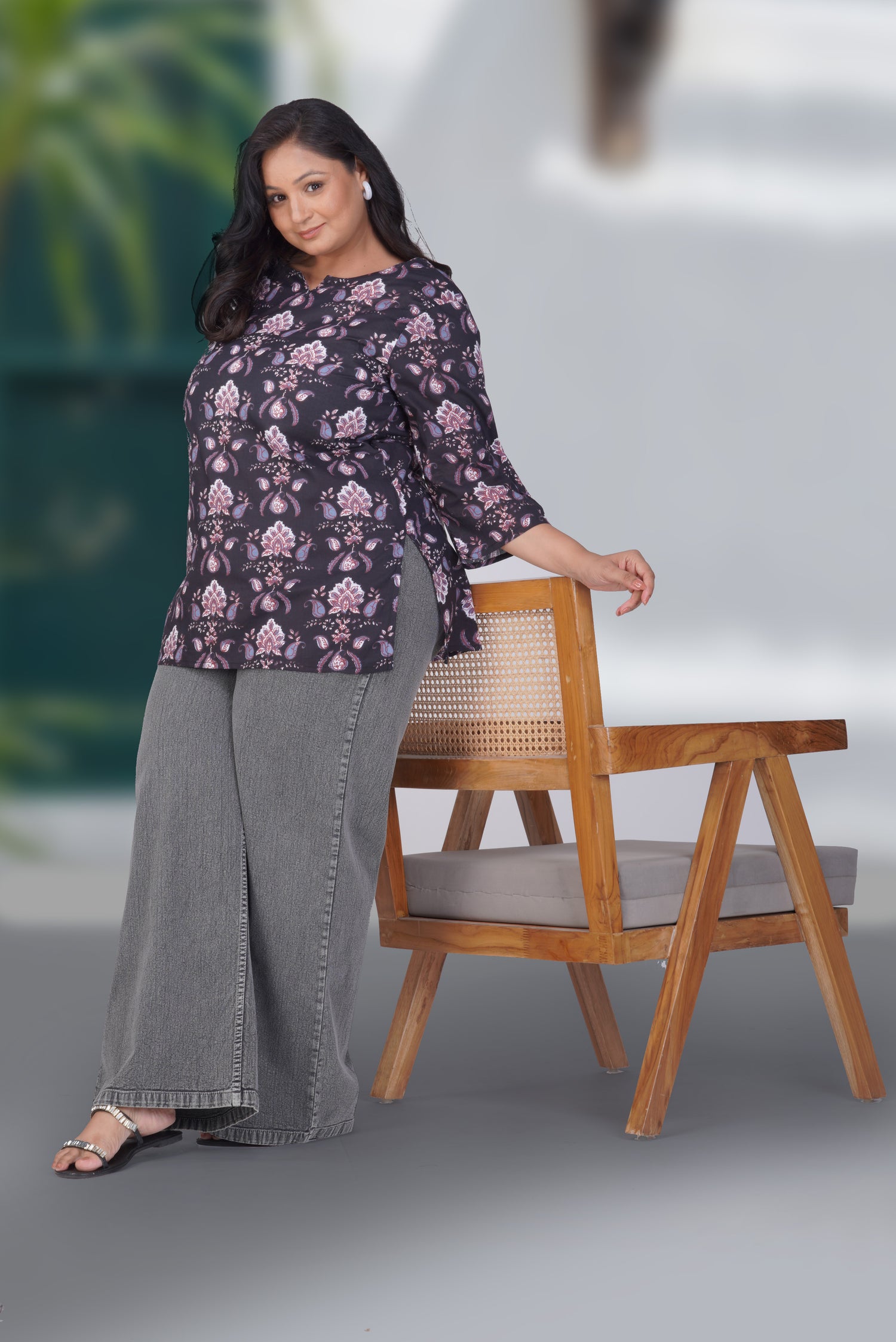 Black Plus Size Cotton Printed Kurti