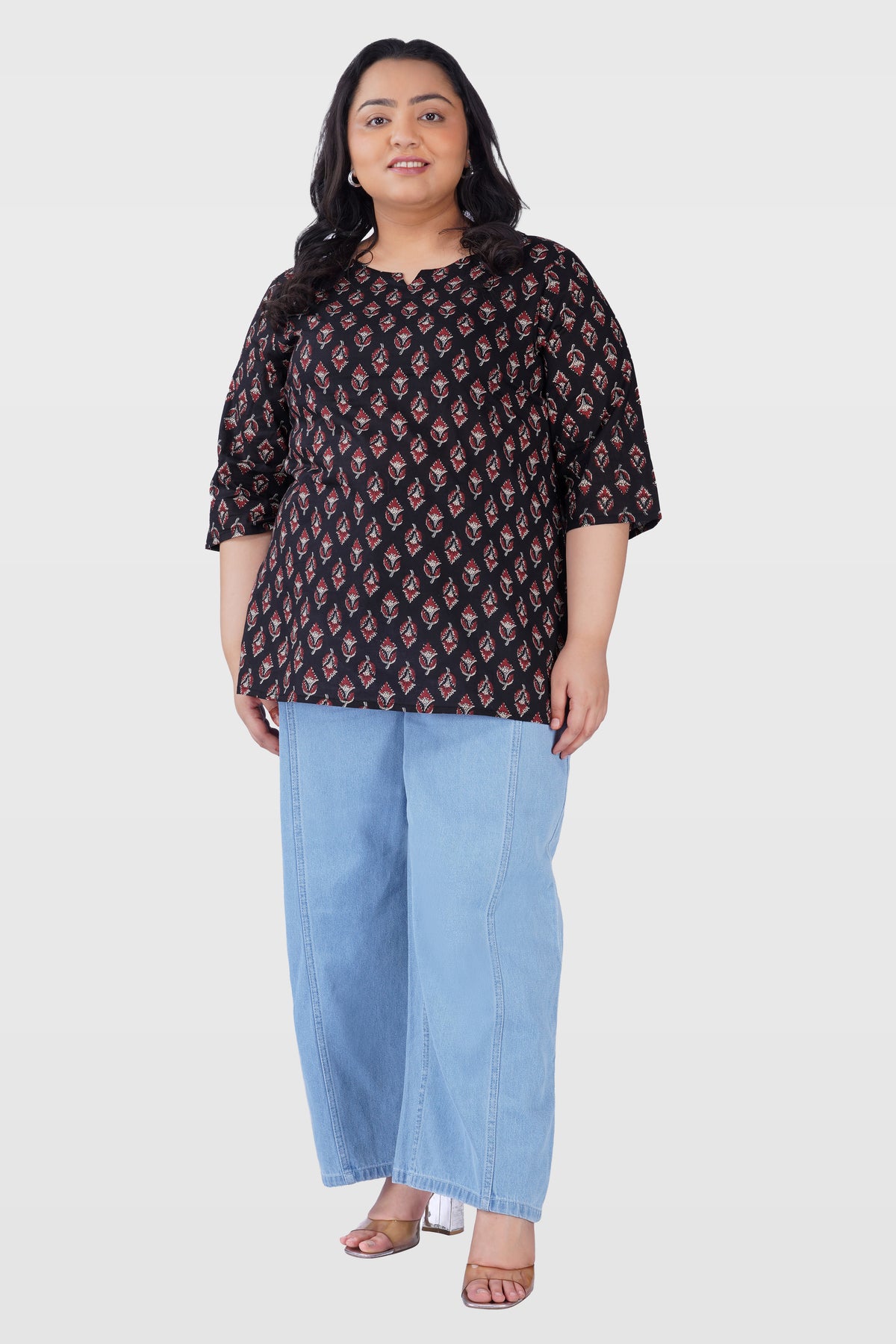 Black Plus Size Cotton Printed Kurti
