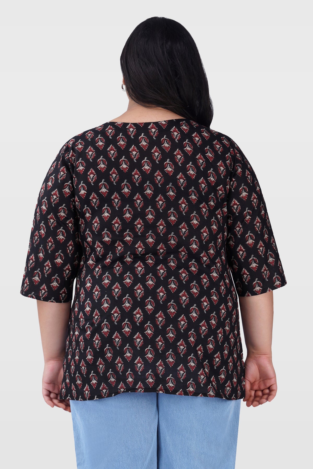 Black Plus Size Cotton Printed Kurti