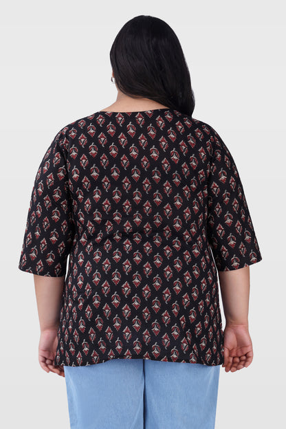 Black Plus Size Cotton Printed Kurti