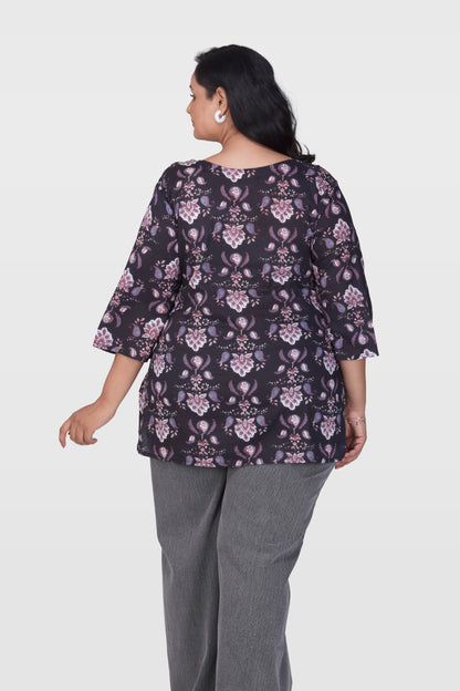 Black Plus Size Cotton Printed Kurti